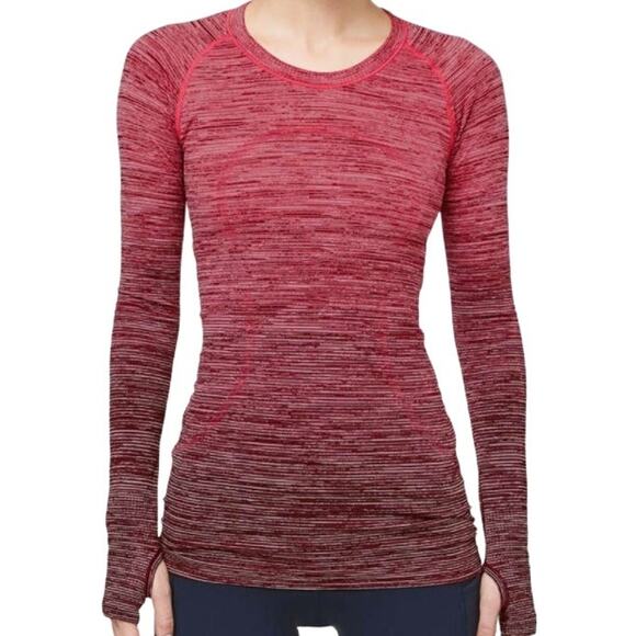 Lululemon Swiftly Tech Long Sleeve Crew Red Alert White Dark Sport Red Black 2 - Picture 1 of 5